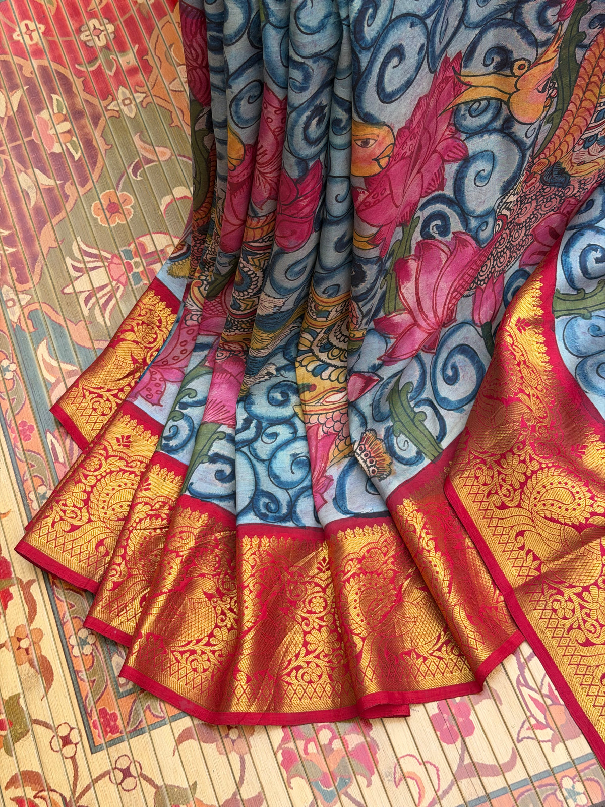 Pure Silk Hand Woven Kanchipattu Penkalamkari saree