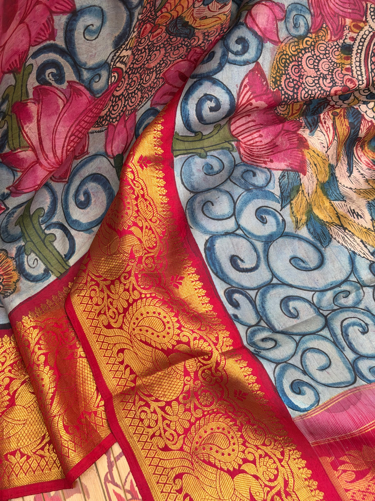Pure Silk Hand Woven Kanchipattu Penkalamkari saree