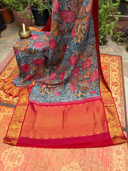Pure Silk Hand Woven Kanchipattu Penkalamkari saree