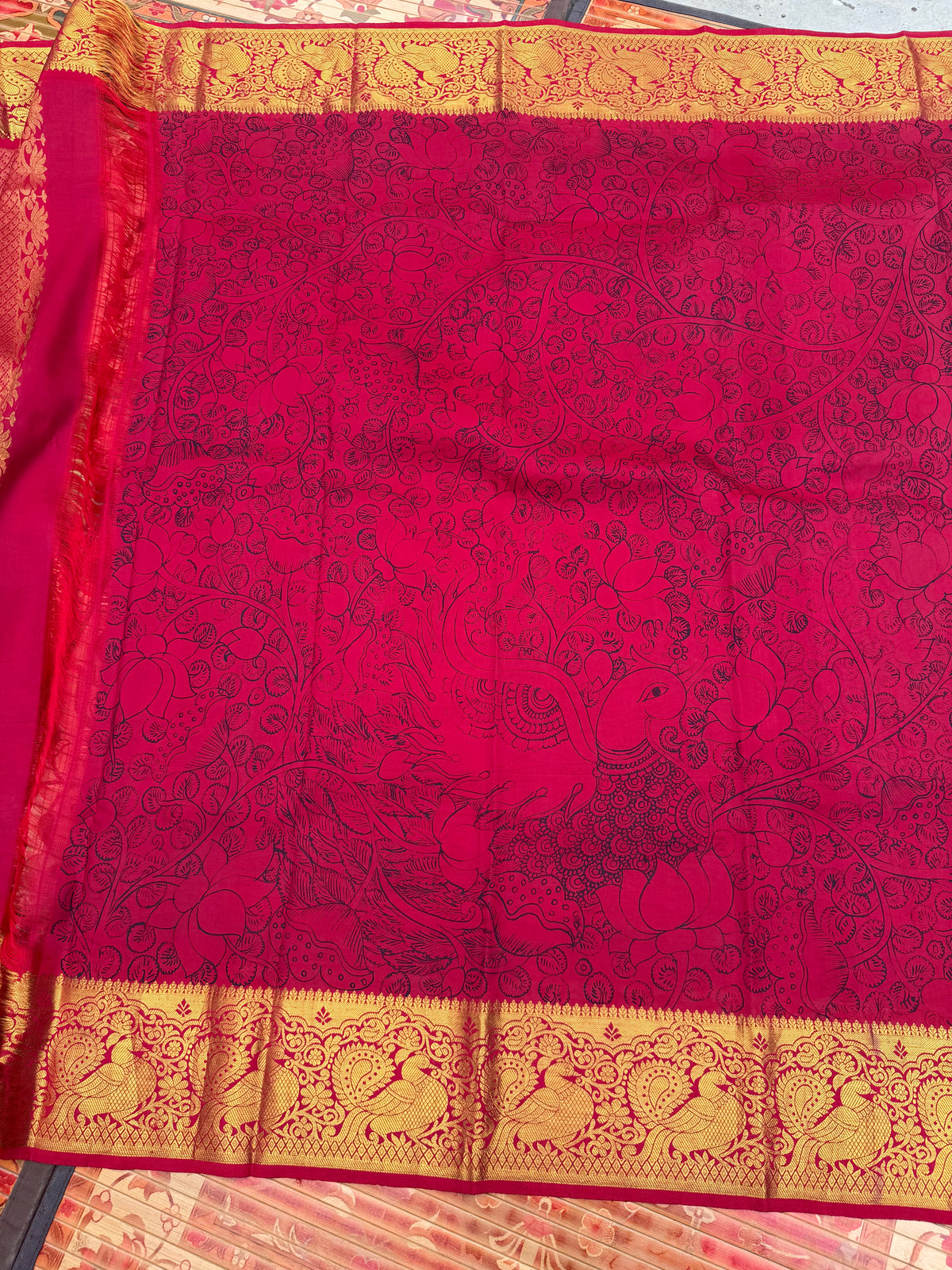 Pure Silk Hand Woven Kanchipattu Penkalamkari saree