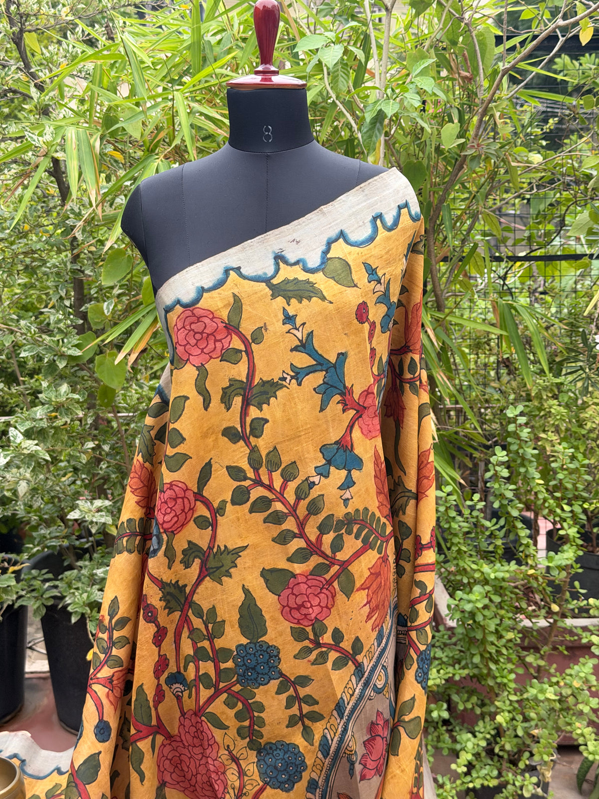 Zariless Kanchi Pattu With Penkalamkari Saree