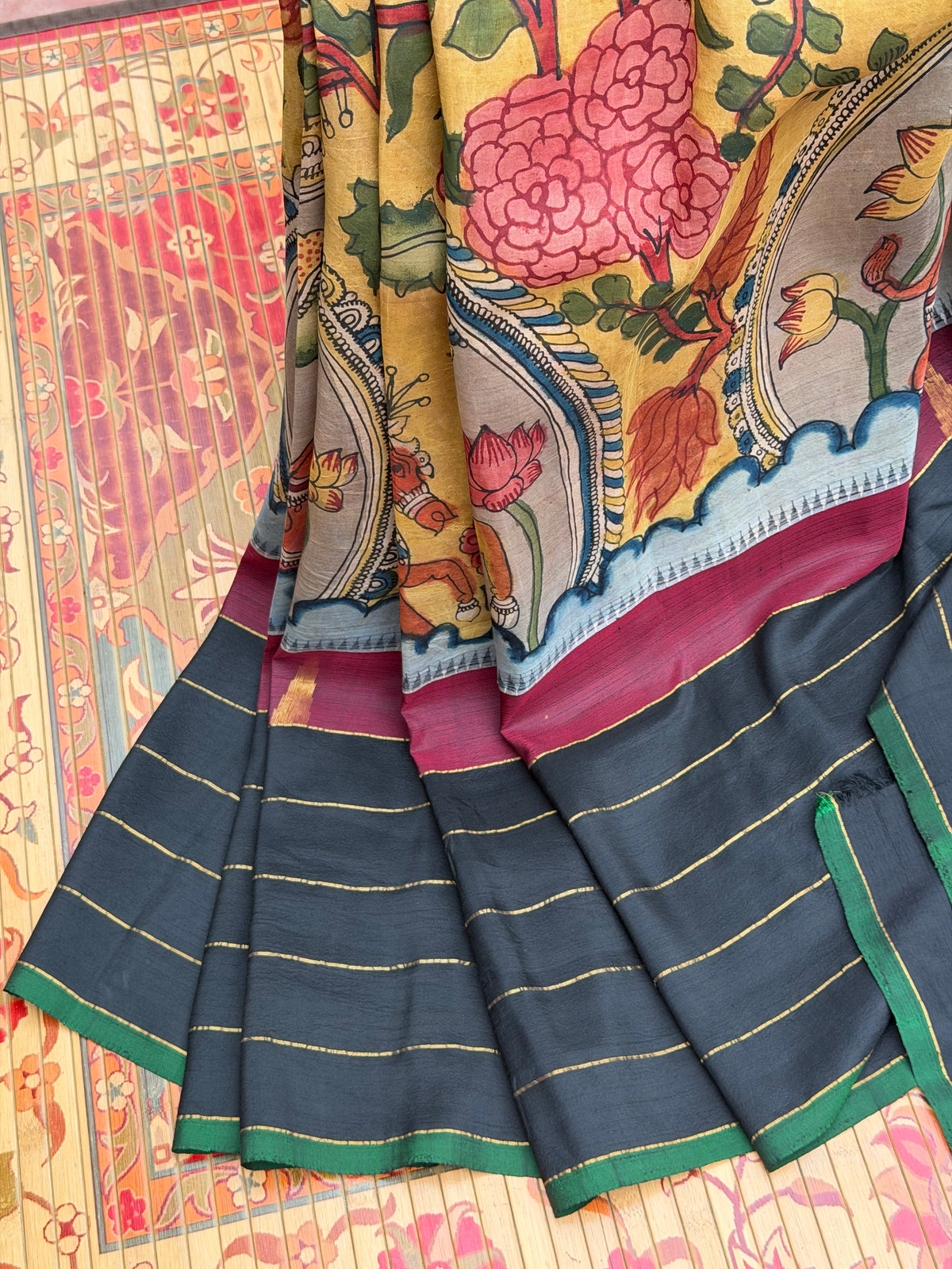 Zariless Kanchi Pattu With Penkalamkari Saree
