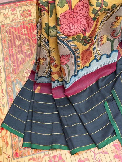 Zariless Kanchi Pattu With Penkalamkari Saree