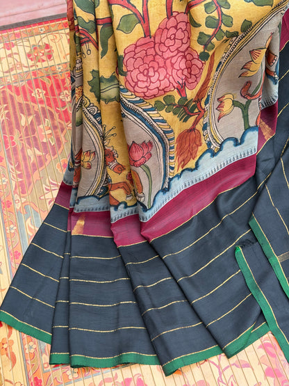 Zariless Kanchi Pattu With Penkalamkari Saree