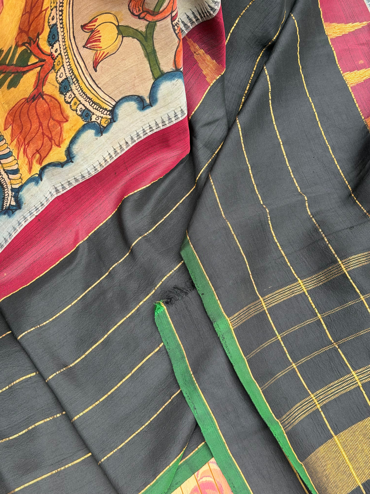 Zariless Kanchi Pattu With Penkalamkari Saree