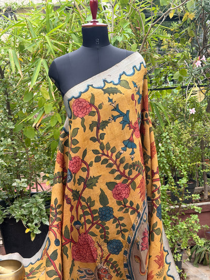 Zariless Kanchi Pattu With Penkalamkari Saree