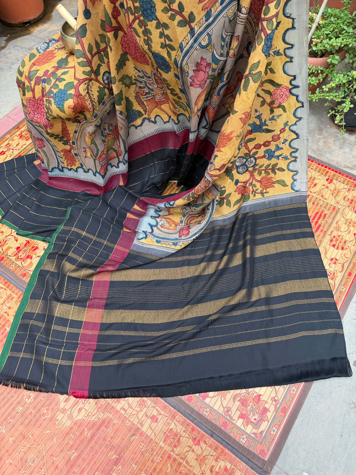 Zariless Kanchi Pattu With Penkalamkari Saree