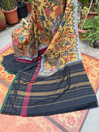 Zariless Kanchi Pattu With Penkalamkari Saree