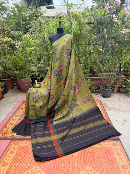 Zariless Kanchi Pattu With Penkalamakri saree