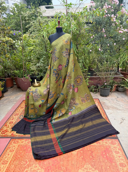 Zariless Kanchi Pattu With Penkalamakri saree
