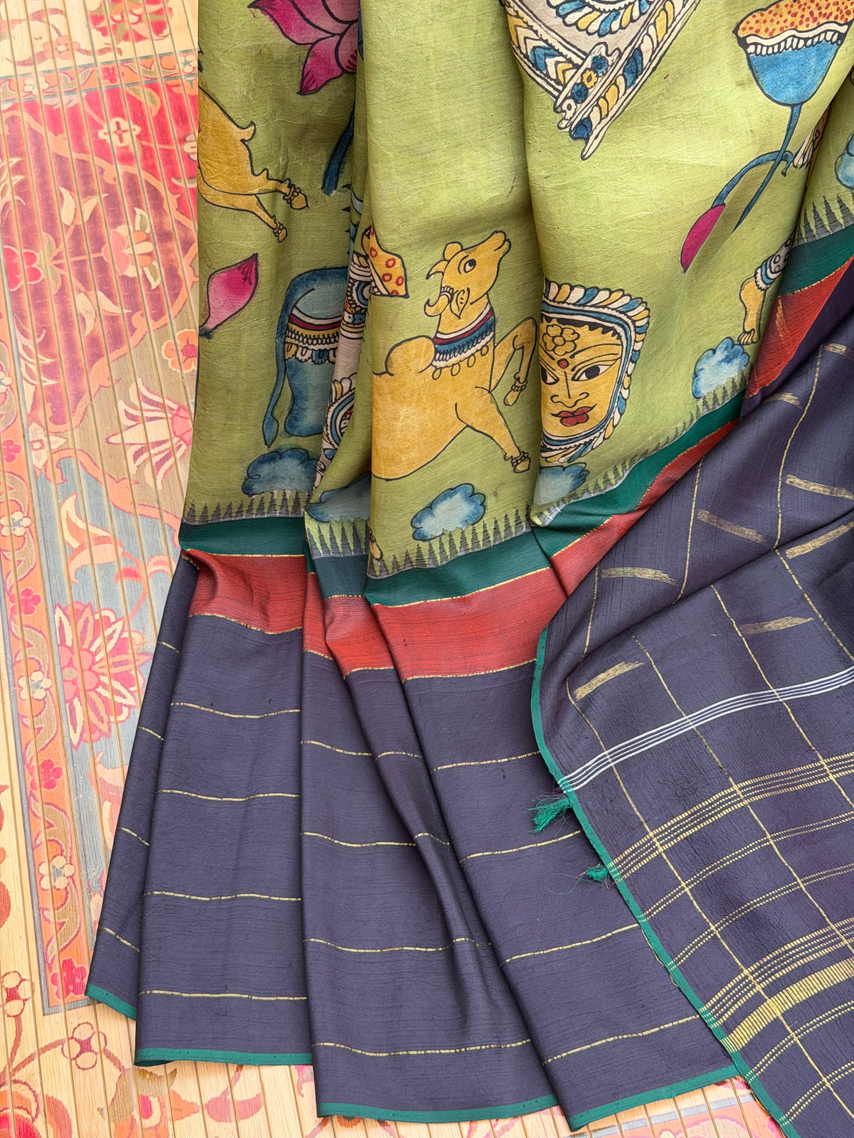 Zariless Kanchi Pattu With Penkalamakri saree