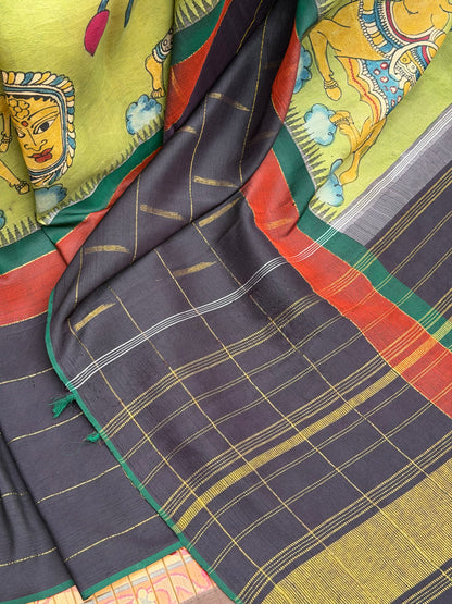 Zariless Kanchi Pattu With Penkalamakri saree