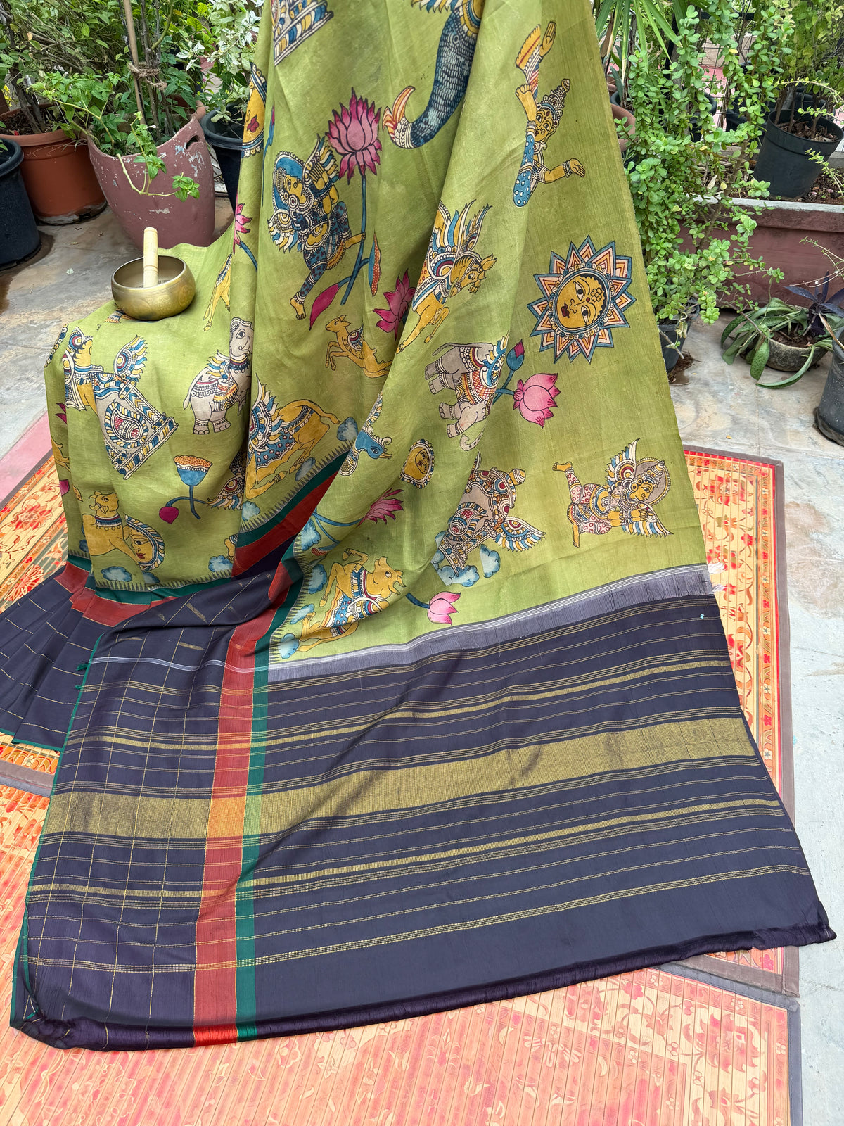 Zariless Kanchi Pattu With Penkalamakri saree