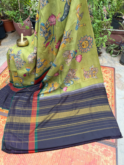 Zariless Kanchi Pattu With Penkalamakri saree