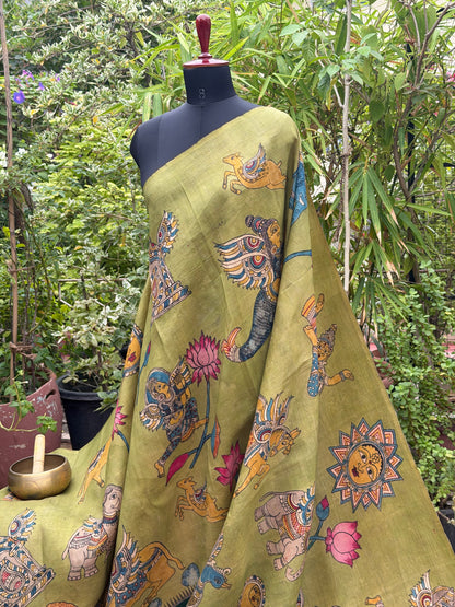 Zariless Kanchi Pattu With Penkalamakri saree