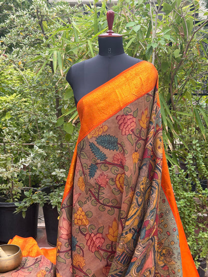 Pure Kanjeevaram Silk With Penkalamkari Saree