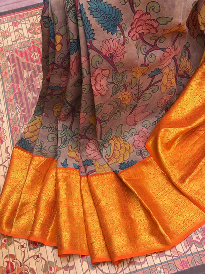 Pure Kanjeevaram Silk With Penkalamkari Saree