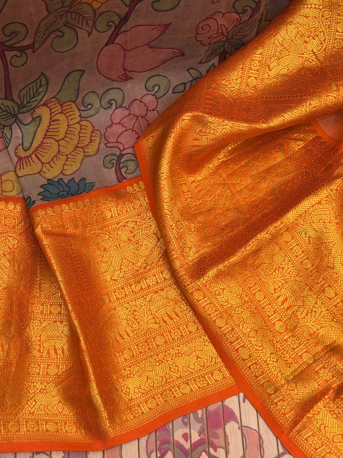 Pure Kanjeevaram Silk With Penkalamkari Saree