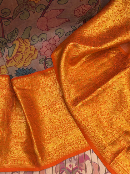 Pure Kanjeevaram Silk With Penkalamkari Saree
