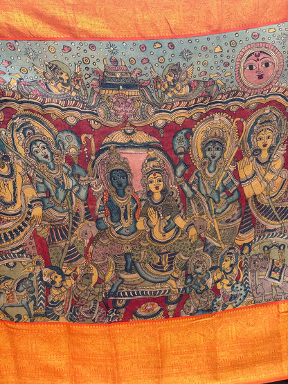 Pure Kanjeevaram Silk With Penkalamkari Saree
