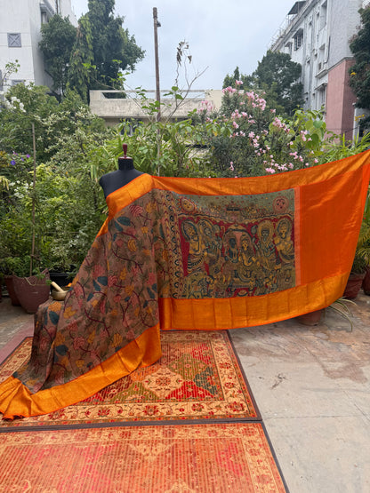 Pure Kanjeevaram Silk With Penkalamkari Saree