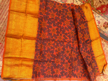 Pure Kanjeevaram Silk With Penkalamkari Saree