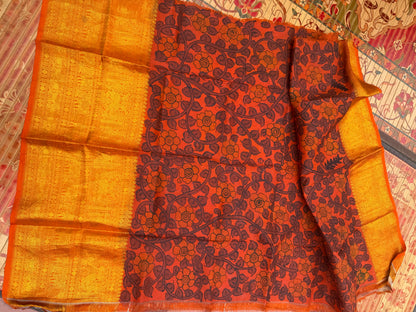 Pure Kanjeevaram Silk With Penkalamkari Saree
