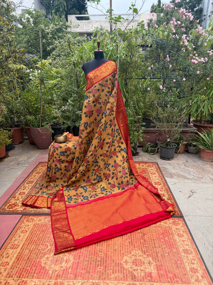 Pure Silk Hand Woven Kanchipattu With Penkalamkari saree