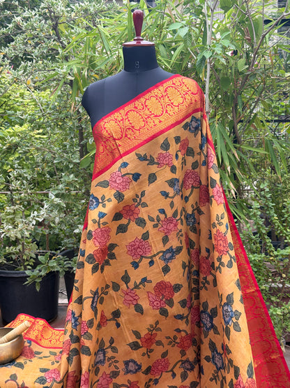 Pure Silk Hand Woven Kanchipattu With Penkalamkari saree