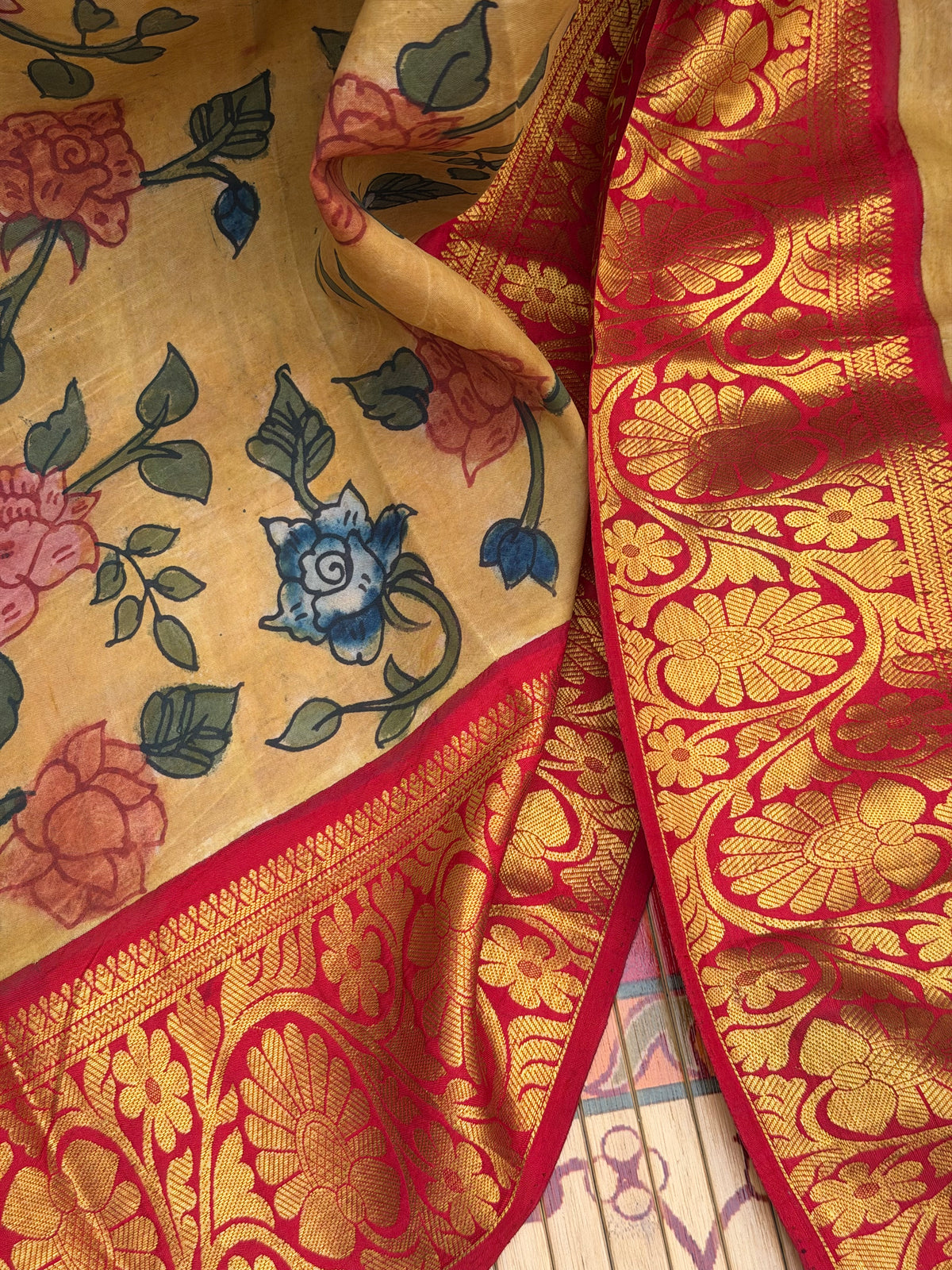 Pure Silk Hand Woven Kanchipattu With Penkalamkari saree