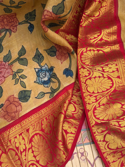 Pure Silk Hand Woven Kanchipattu With Penkalamkari saree