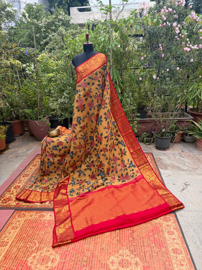 Pure Silk Hand Woven Kanchipattu With Penkalamkari saree