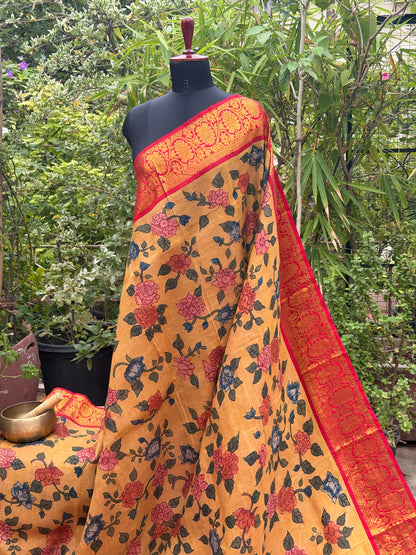 Pure Silk Hand Woven Kanchipattu With Penkalamkari saree