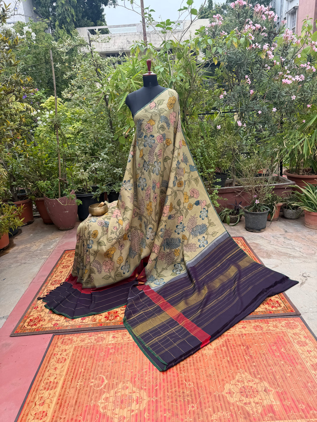 Zariless Kanchi Pattu With Penkalmkari saree