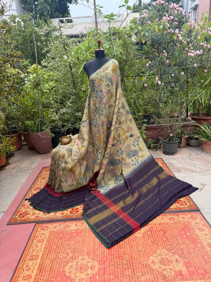 Zariless Kanchi Pattu With Penkalmkari saree