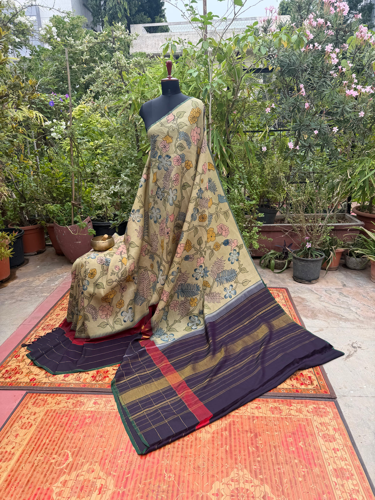 Zariless Kanchi Pattu With Penkalmkari saree
