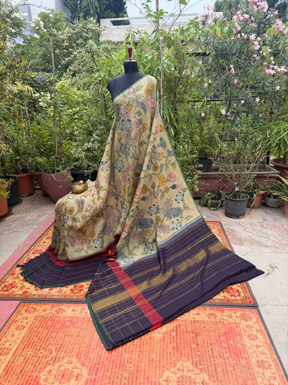Zariless Kanchi Pattu With Penkalmkari saree