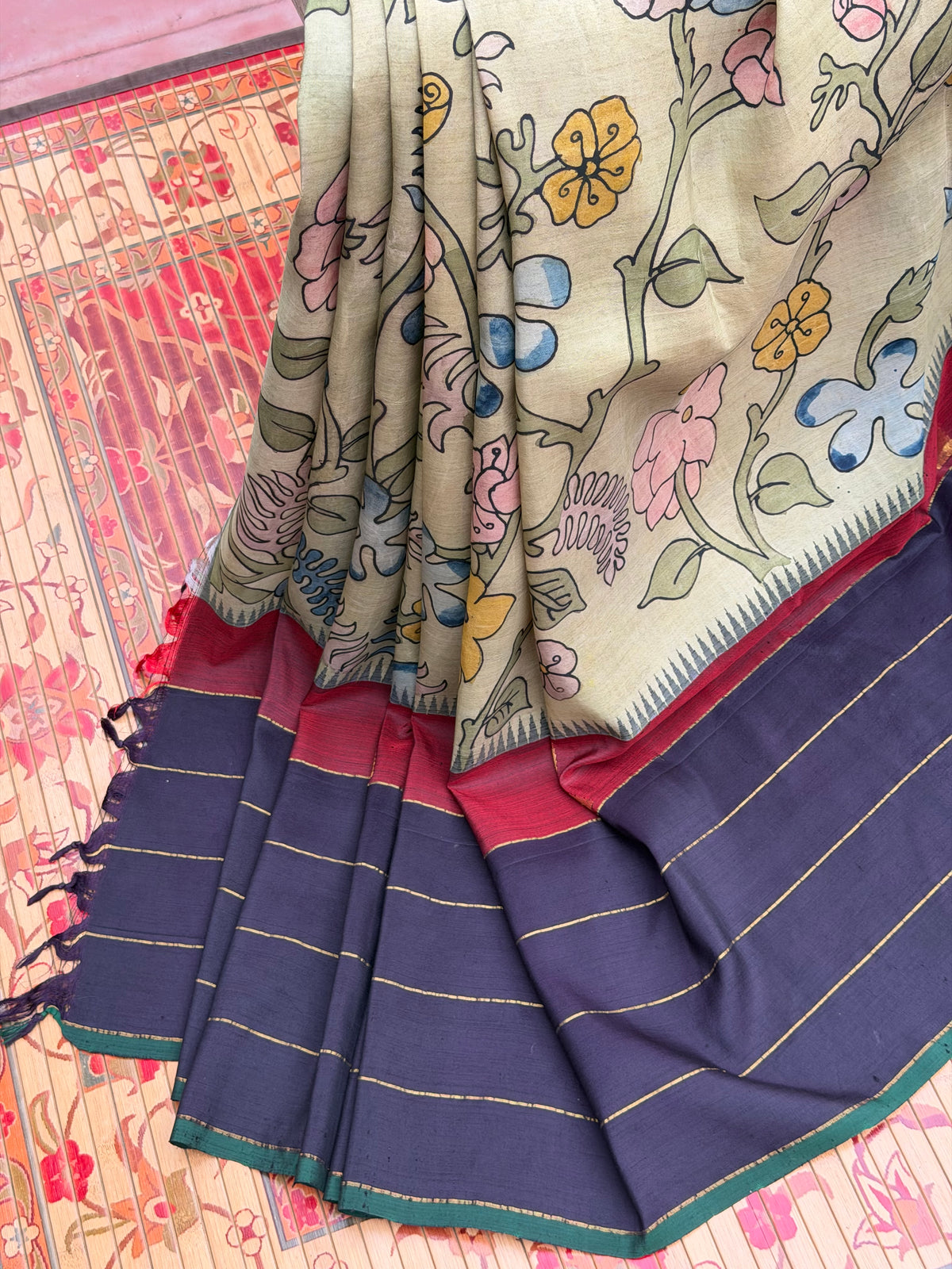 Zariless Kanchi Pattu With Penkalmkari saree