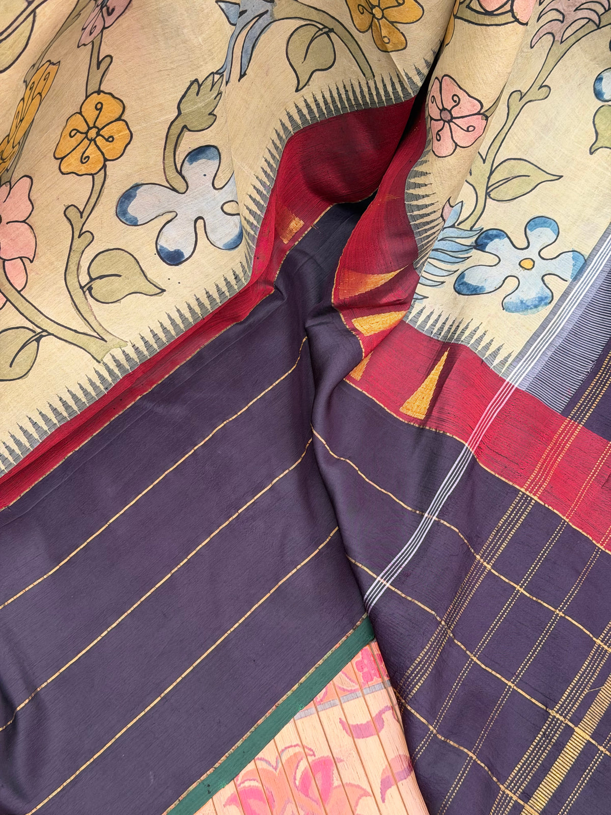 Zariless Kanchi Pattu With Penkalmkari saree