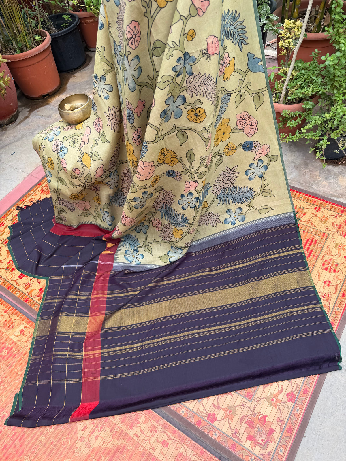 Zariless Kanchi Pattu With Penkalmkari saree