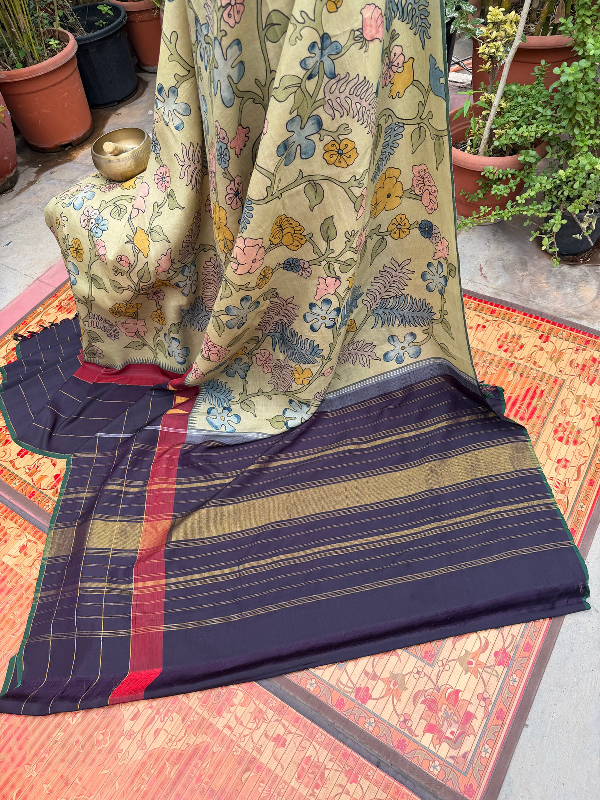 Zariless Kanchi Pattu With Penkalmkari saree
