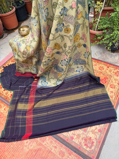 Zariless Kanchi Pattu With Penkalmkari saree
