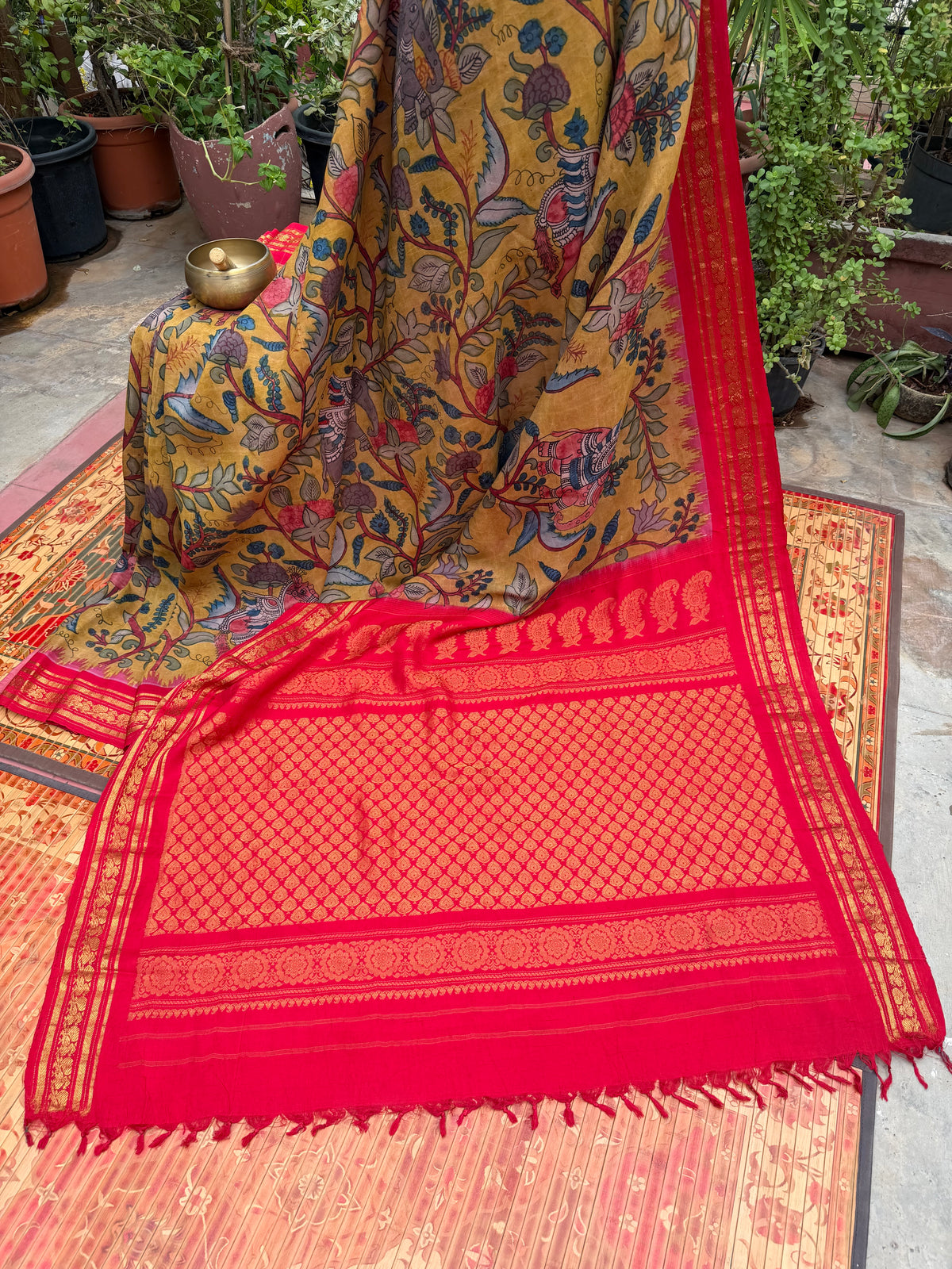 Pure Silk Handwoven Gadwal With Penkalakari Saree