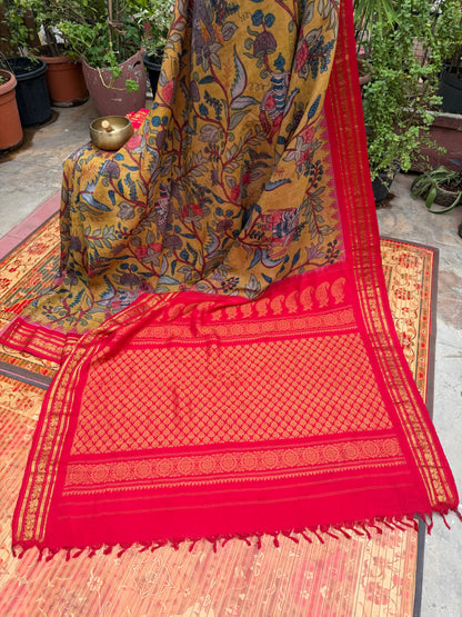 Pure Silk Handwoven Gadwal With Penkalakari Saree
