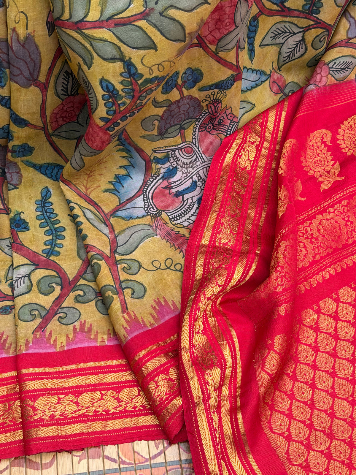 Pure Silk Handwoven Gadwal With Penkalakari Saree