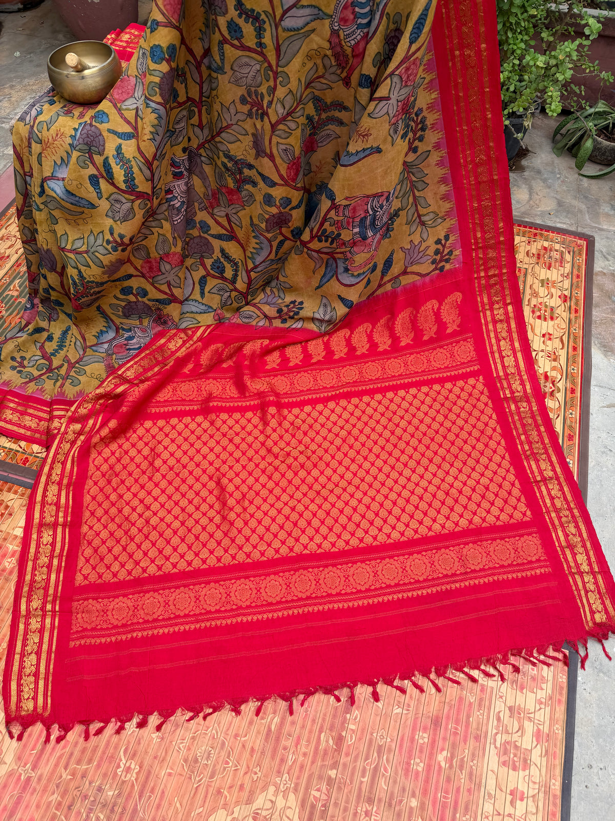 Pure Silk Handwoven Gadwal With Penkalakari Saree