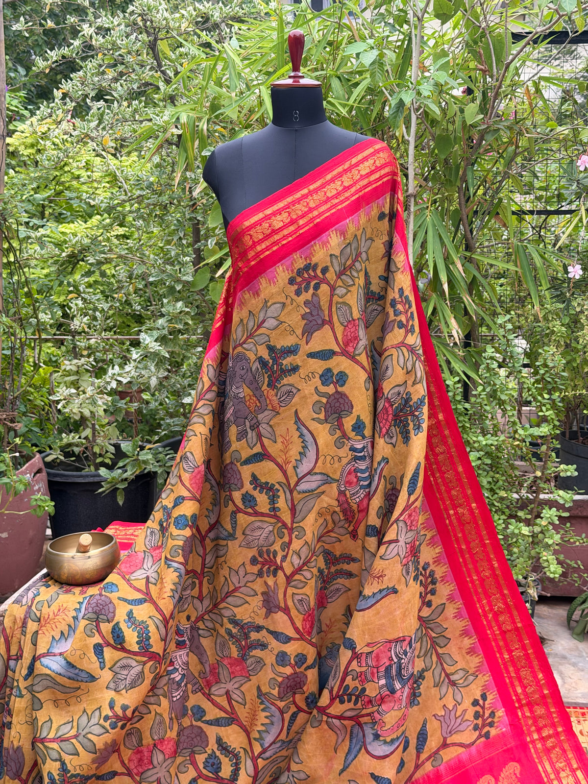 Pure Silk Handwoven Gadwal With Penkalakari Saree
