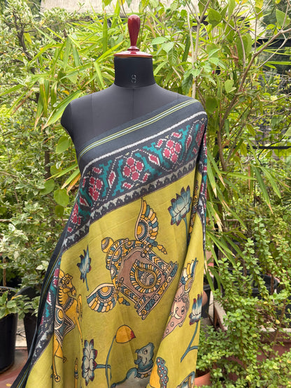 Handwoven Pure Silk Ikkat Patola With Penkalamakri saree