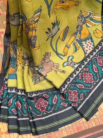 Handwoven Pure Silk Ikkat Patola With Penkalamakri saree