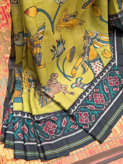 Handwoven Pure Silk Ikkat Patola With Penkalamakri saree
